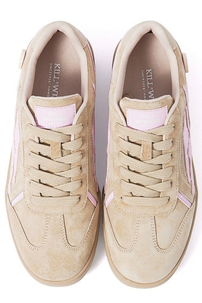 Beige Pink Suede Low-Top Sport Sneakers - Wolvess