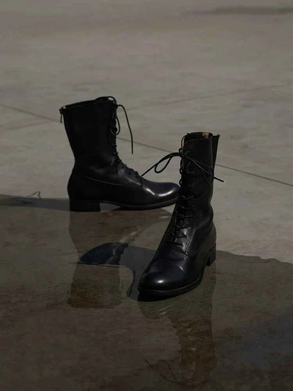 Black Leather Lace-Up Combat Boots