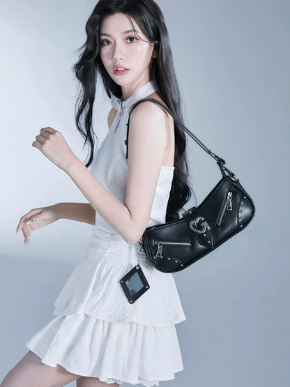 Edgy Baguette Shoulder Bag with Chain Strap - Wolvess