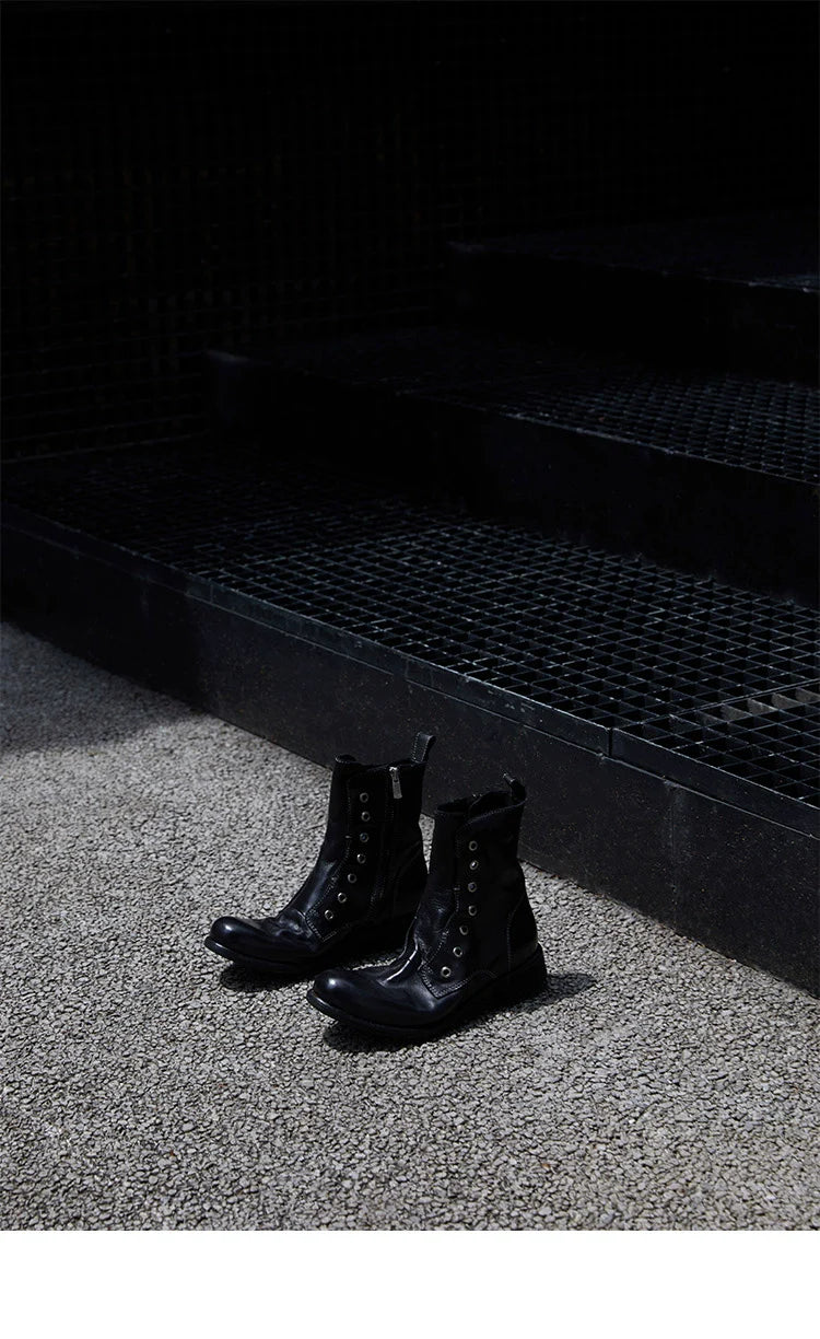 Brown Leather Lace-less Combat Boots - Wolvess