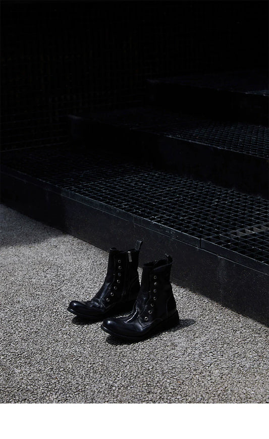 Brown Leather Lace-less Combat Boots - Wolvess