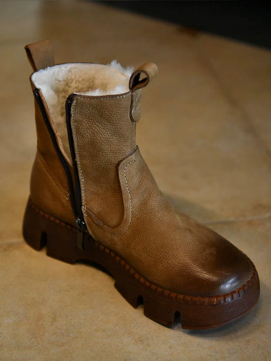 Fur Lined Brown Winter Boots - Wolvess