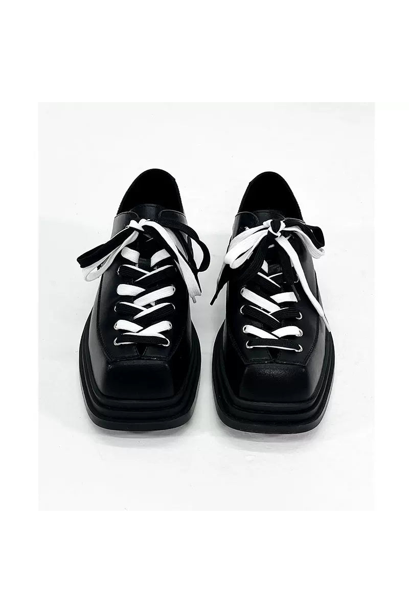 Contrast Platform Chunky School Shoes - Wolvess