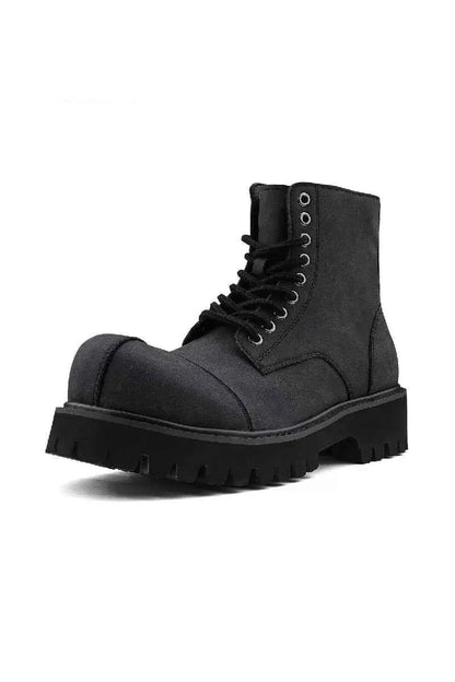 Black Suede Combat Boots with Lug Sole