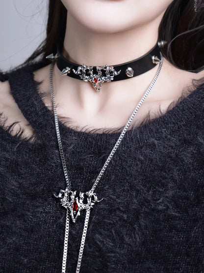 Spiked Gothic Skull Jewelry Set - Wolvess