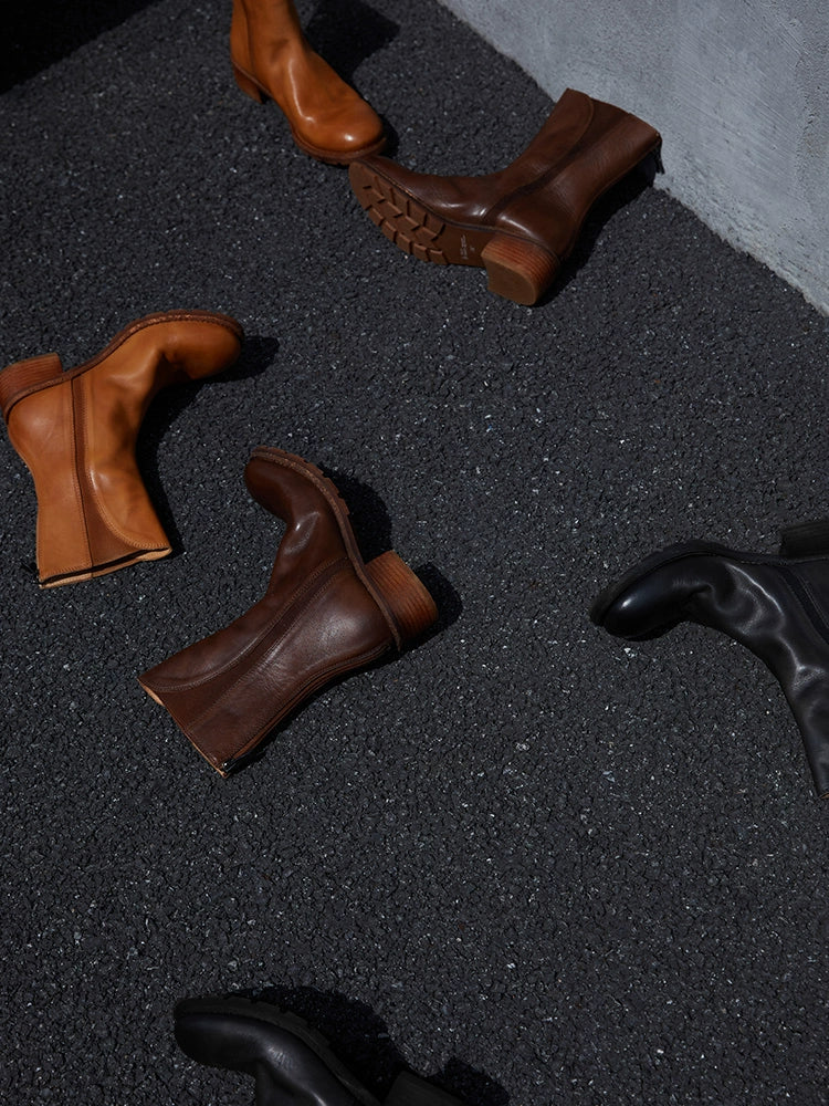 Leather Mid-Calf Boots - Wolvess