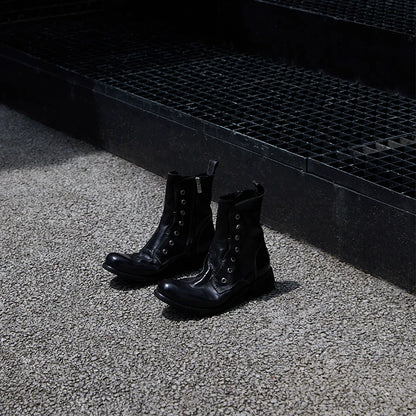 Brown Leather Lace-less Combat Boots - Wolvess