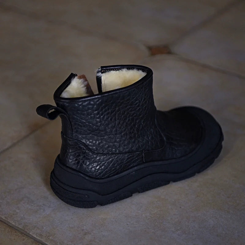 Black Shearling-Lined Winter Boot with Zipper - Wolvess