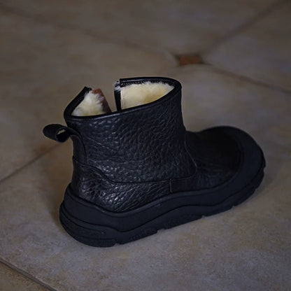 Black Shearling-Lined Winter Boot with Zipper - Wolvess