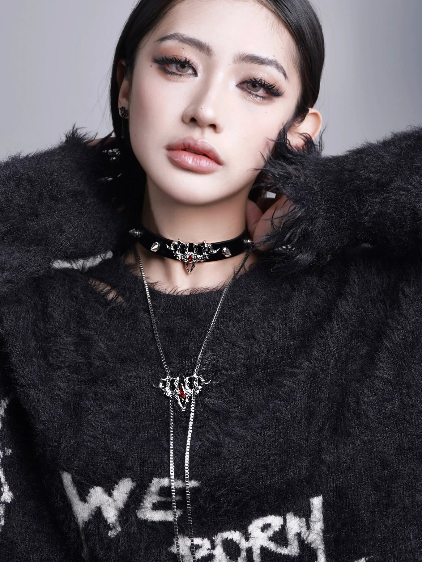 Spiked Gothic Skull Jewelry Set - Wolvess