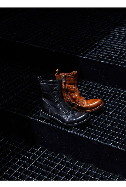 Brown Leather Lace-less Combat Boots - Wolvess