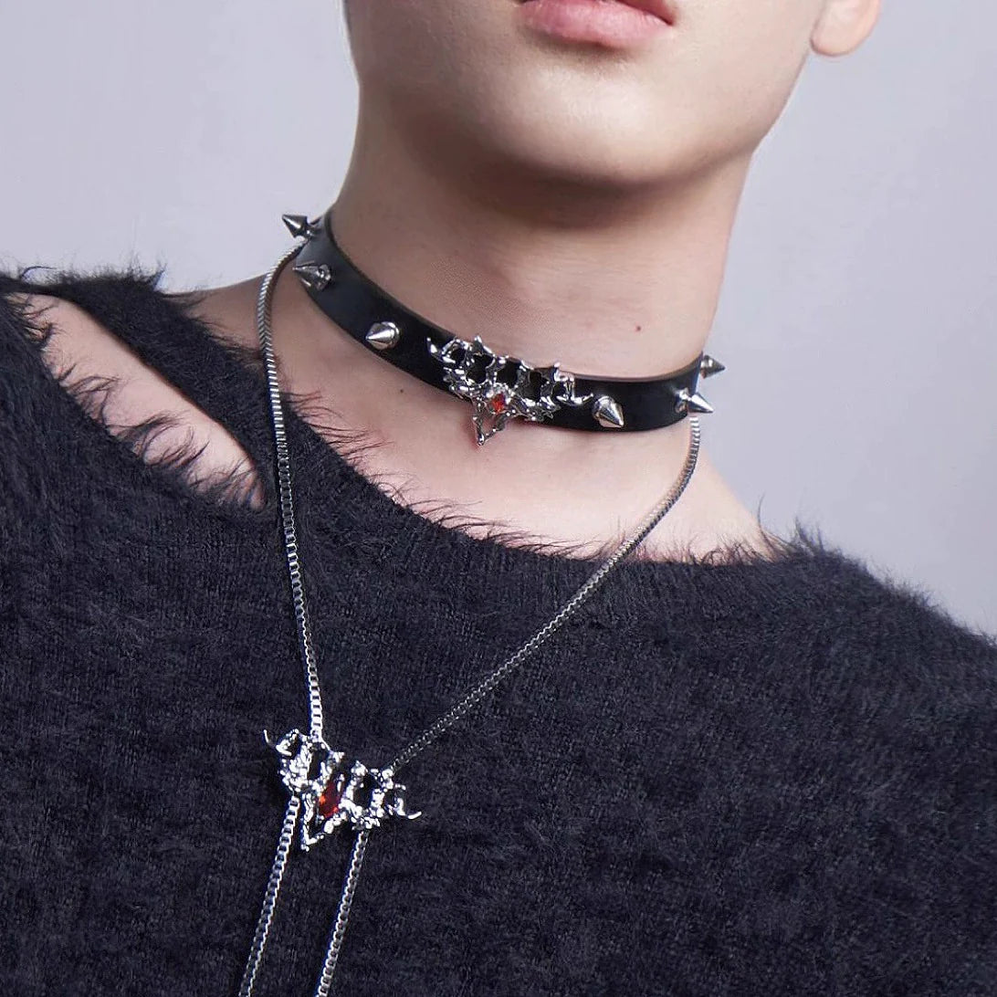 Spiked Gothic Skull Jewelry Set - Wolvess