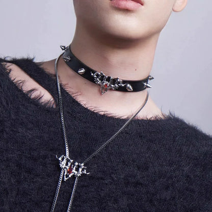 Spiked Gothic Skull Jewelry Set - Wolvess