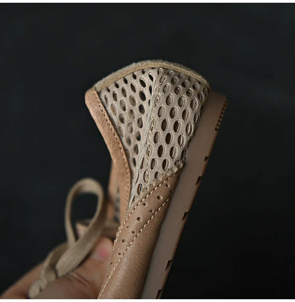 Beige Mesh Suede Lace-Up Sneakers - Wolvess