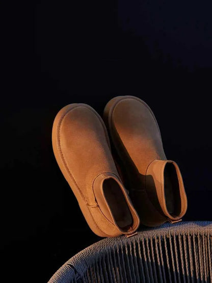 Suede Slip-On Ankle Boots With A Thick Sole