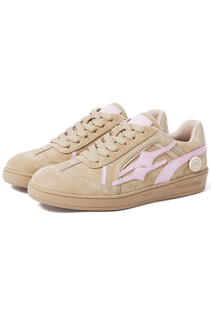 Beige Pink Suede Low-Top Sport Sneakers - Wolvess