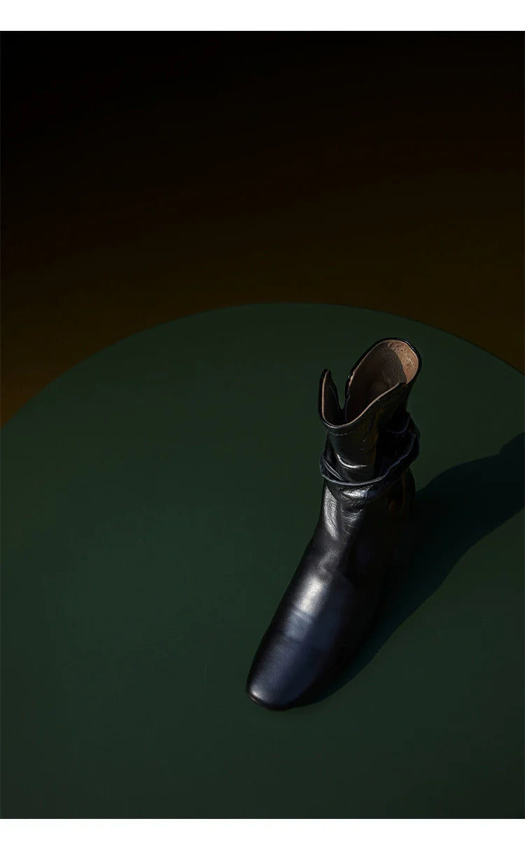 Leather Ankle Boots with Block Heel - Wolvess