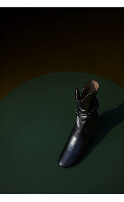 Leather Ankle Boots with Block Heel - Wolvess