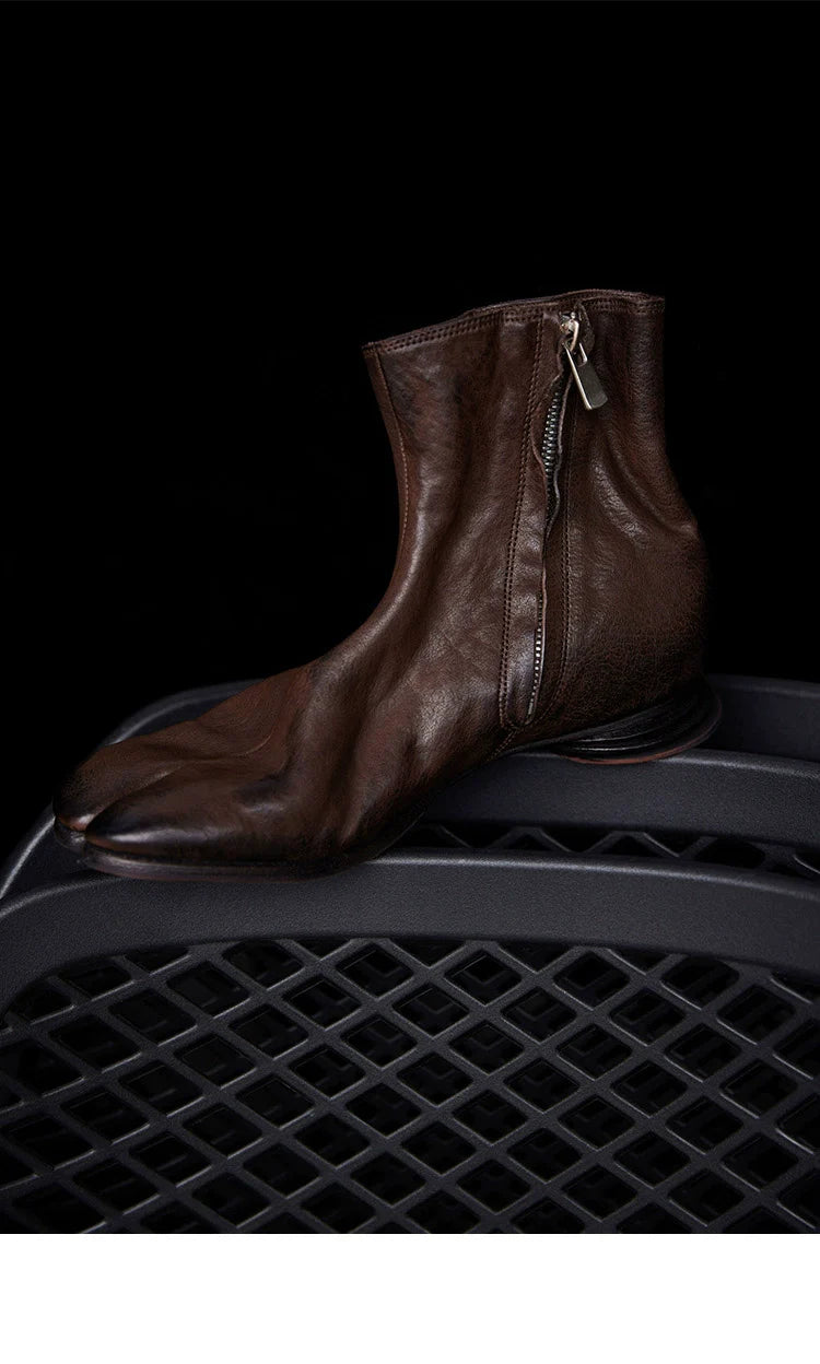Black Leather Tabi Boots - Wolvess