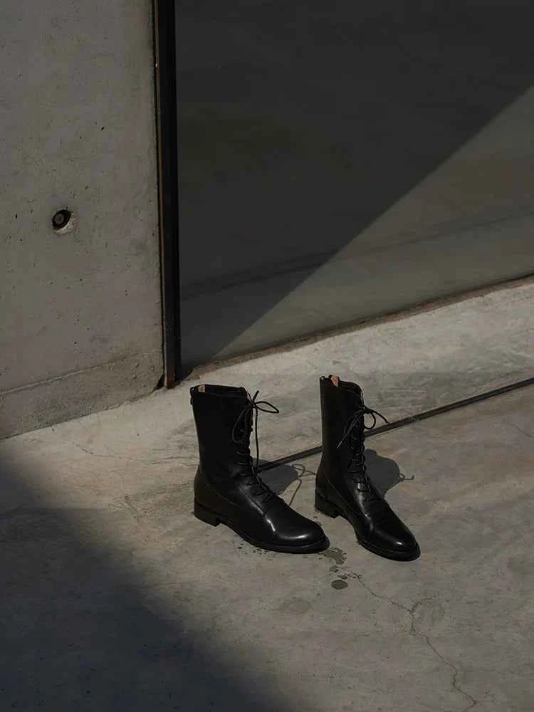 Black Leather Lace-Up Combat Boots
