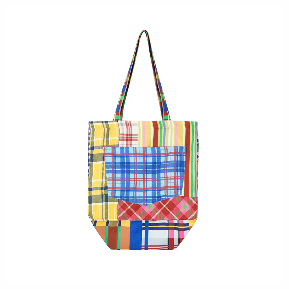 Colorful Patchwork Plaid Tote Bag - Wolvess