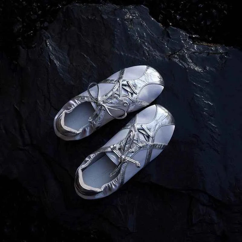 Metallic Lace-Up Sneakers with Shiny Trim