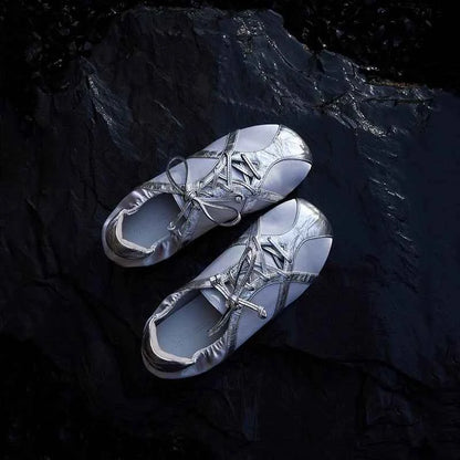 Metallic Lace-Up Sneakers with Shiny Trim