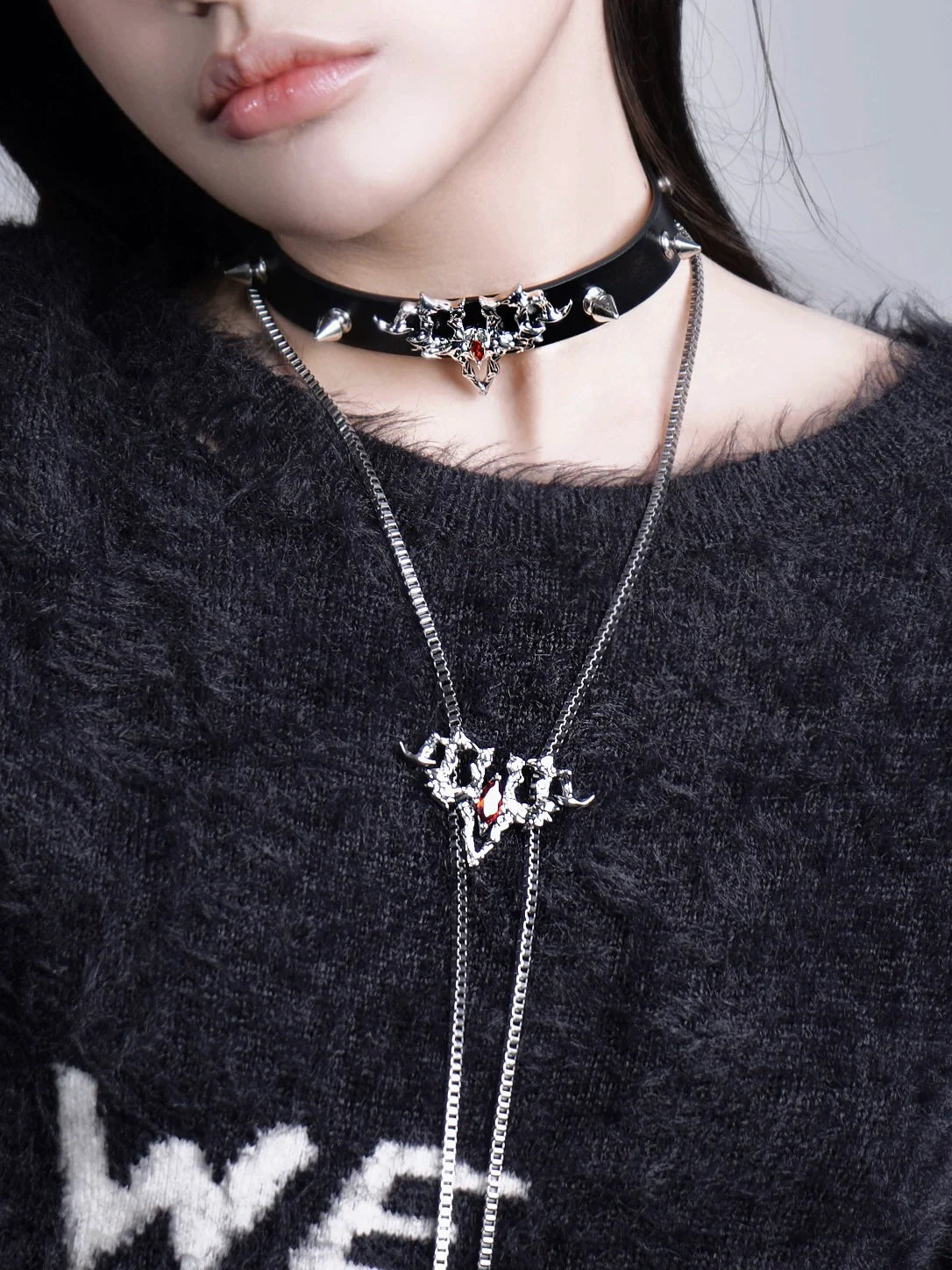 Spiked Gothic Skull Jewelry Set - Wolvess