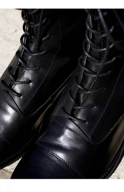 Black Leather Lace-Up Combat Boots