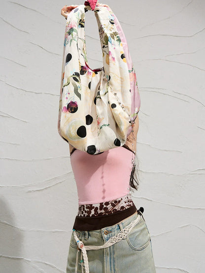 Floral Print Canvas Hobo Bag - Wolvess