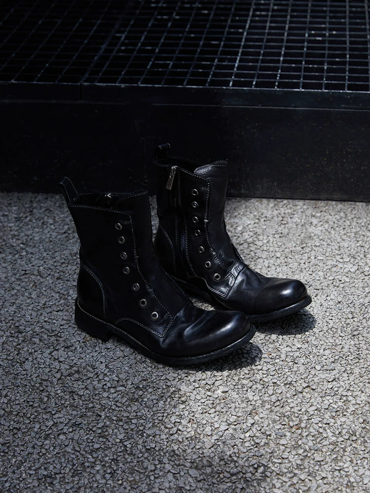 Brown Leather Lace-less Combat Boots - Wolvess