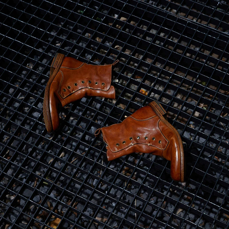 Brown Leather Lace-less Combat Boots - Wolvess