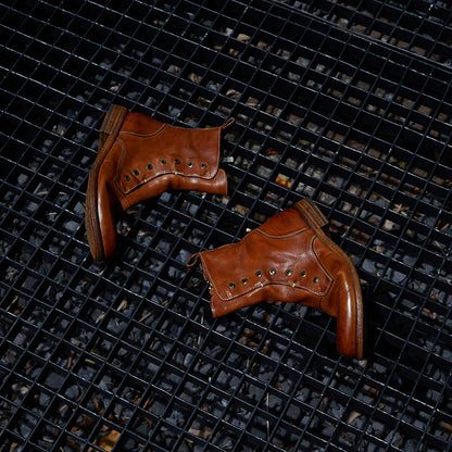 Brown Leather Lace-less Combat Boots - Wolvess