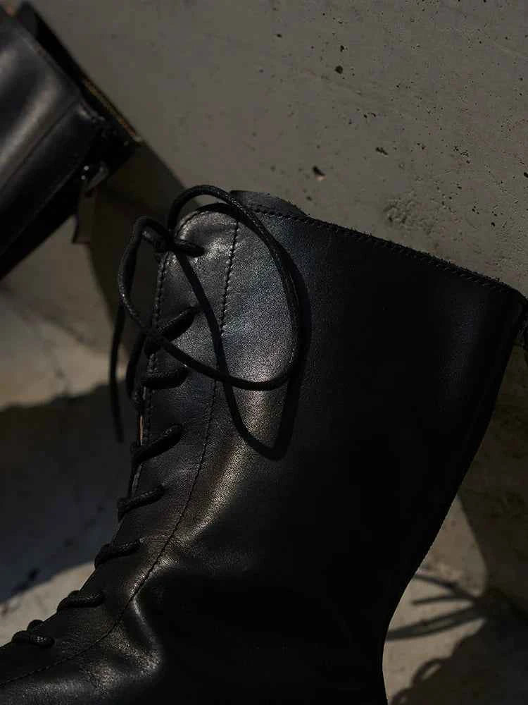 Black Leather Lace-Up Combat Boots