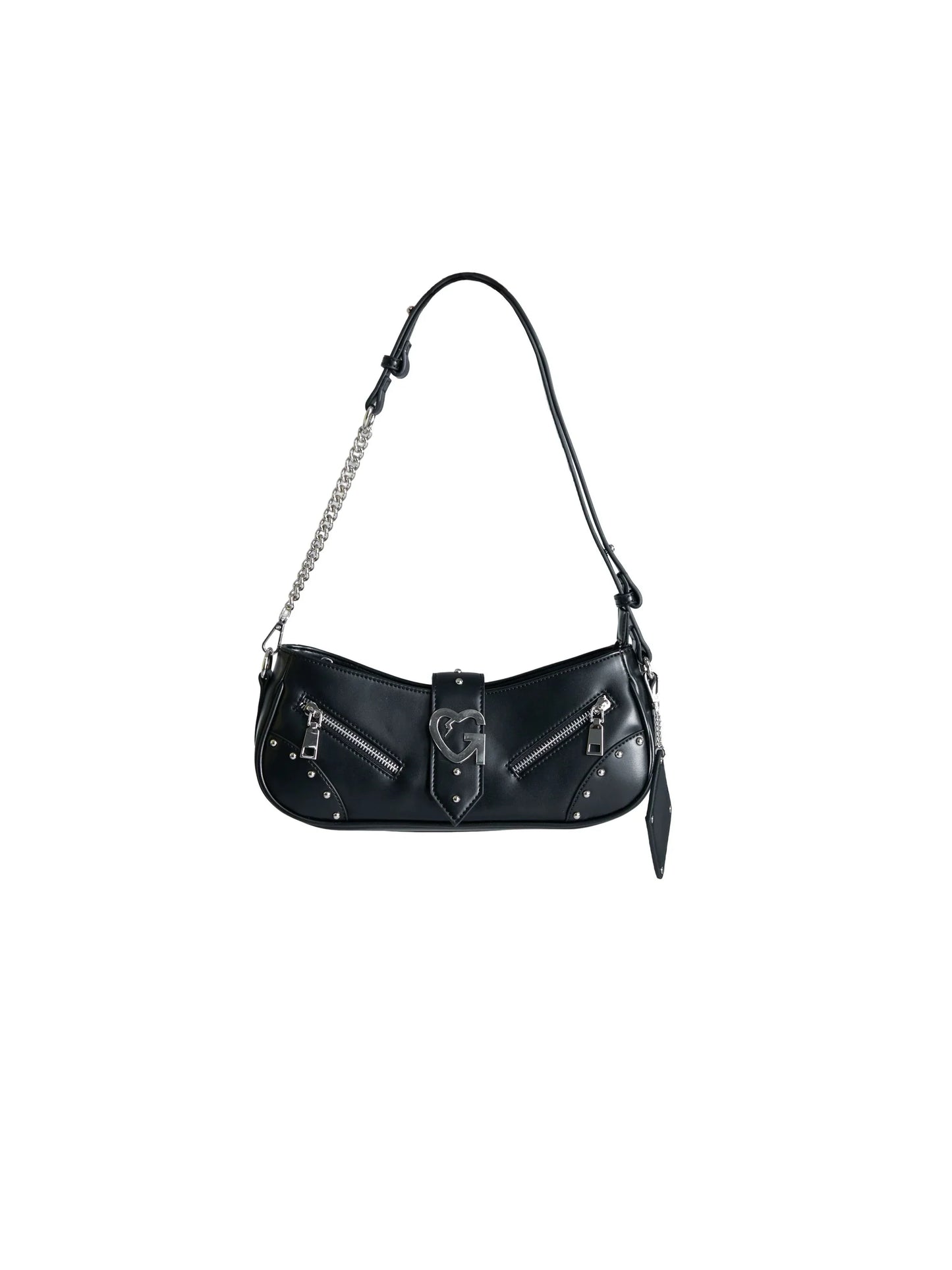 Edgy Baguette Shoulder Bag with Chain Strap - Wolvess