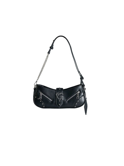 Edgy Baguette Shoulder Bag with Chain Strap - Wolvess