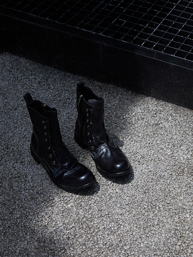 Brown Leather Lace-less Combat Boots - Wolvess