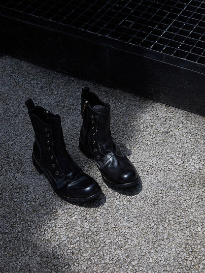 Brown Leather Lace-less Combat Boots - Wolvess