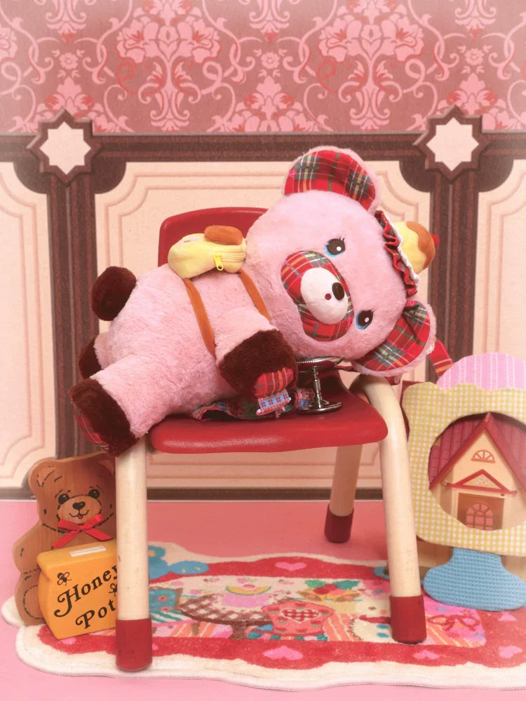 Plaid Pink Bear Plush Crossbody Bag - Wolvess