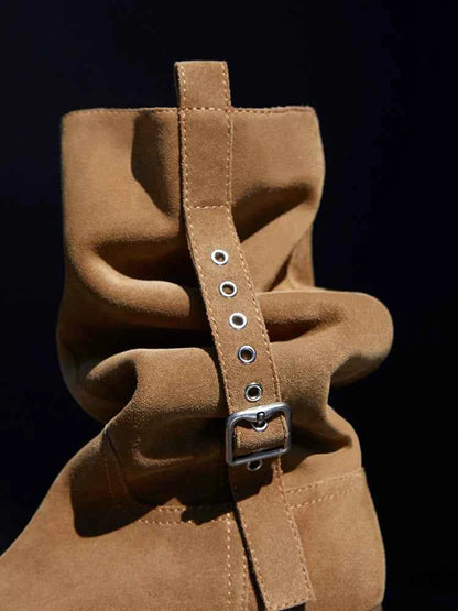 Suede Slouchy Buckle Ankle Boots