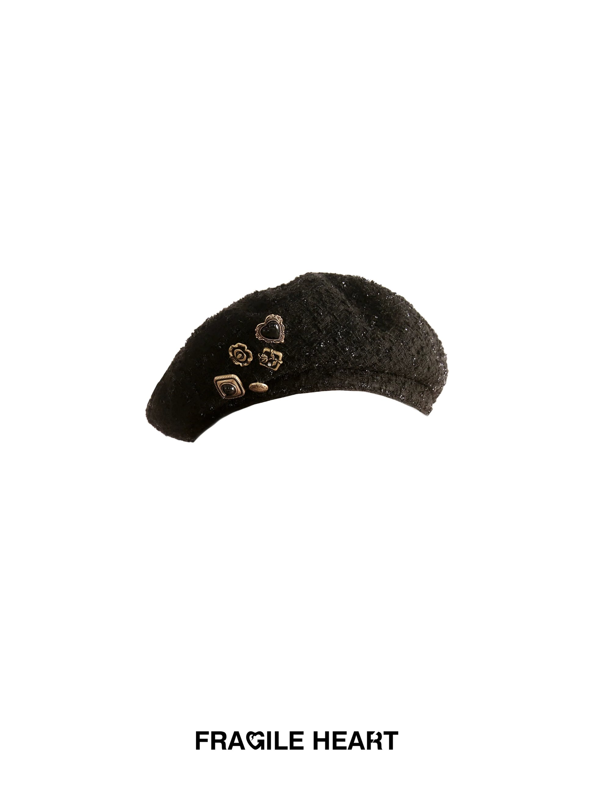 Black Wool Beret with Pin Accessories - Wolvess