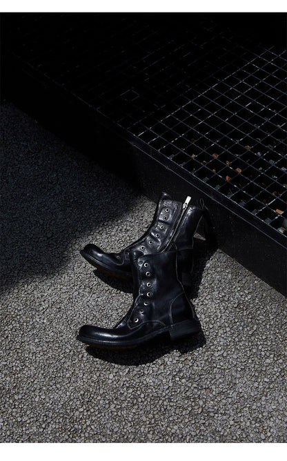 Brown Leather Lace-less Combat Boots - Wolvess