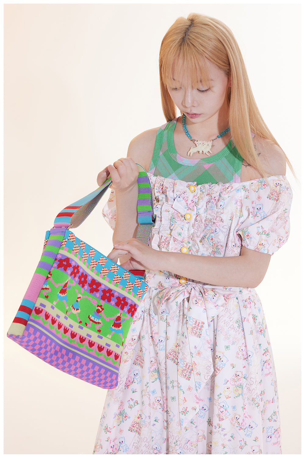 Rainbow Knit Pattern Shoulder Bag - Wolvess