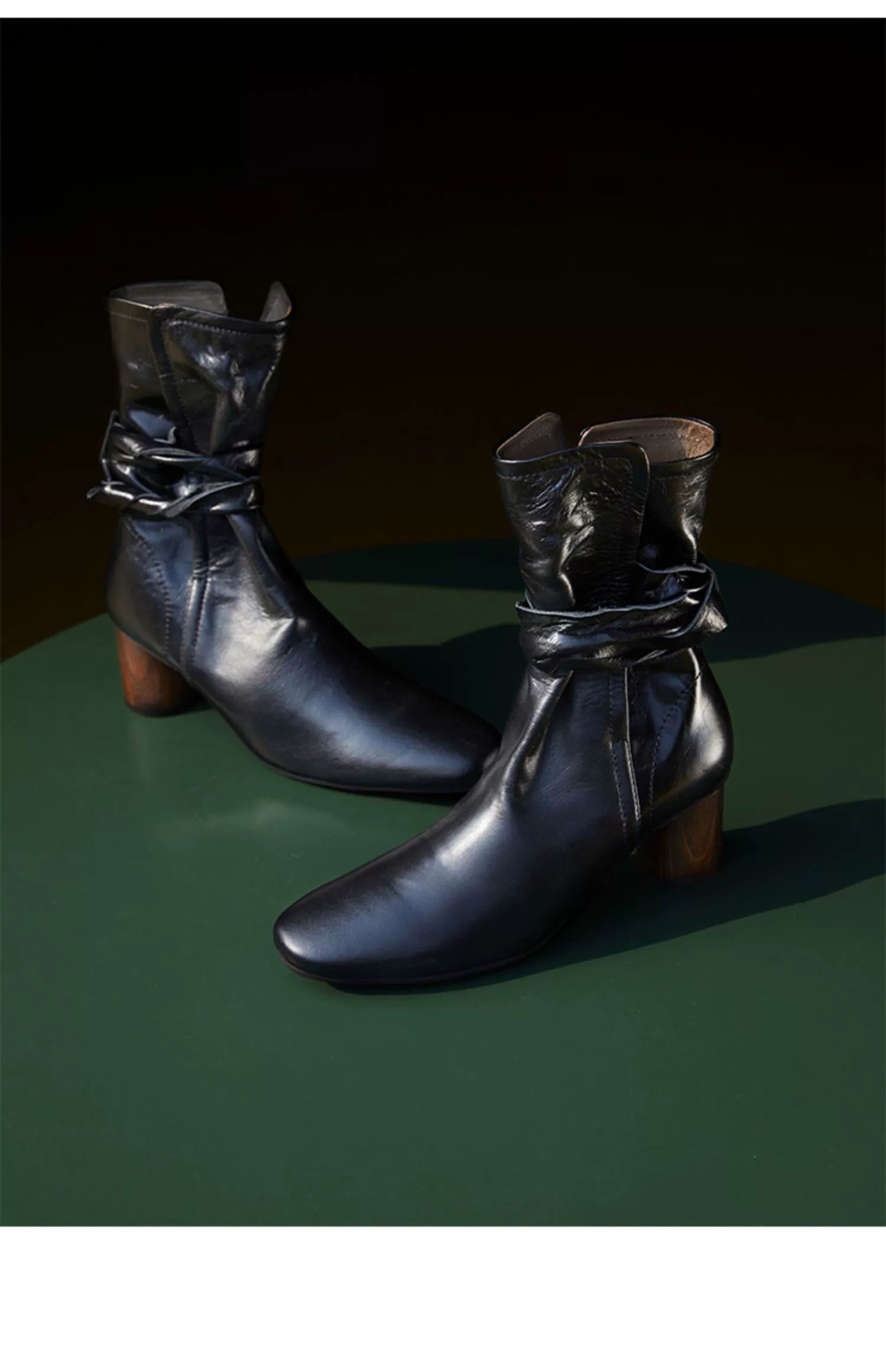 Leather Ankle Boots with Block Heel - Wolvess