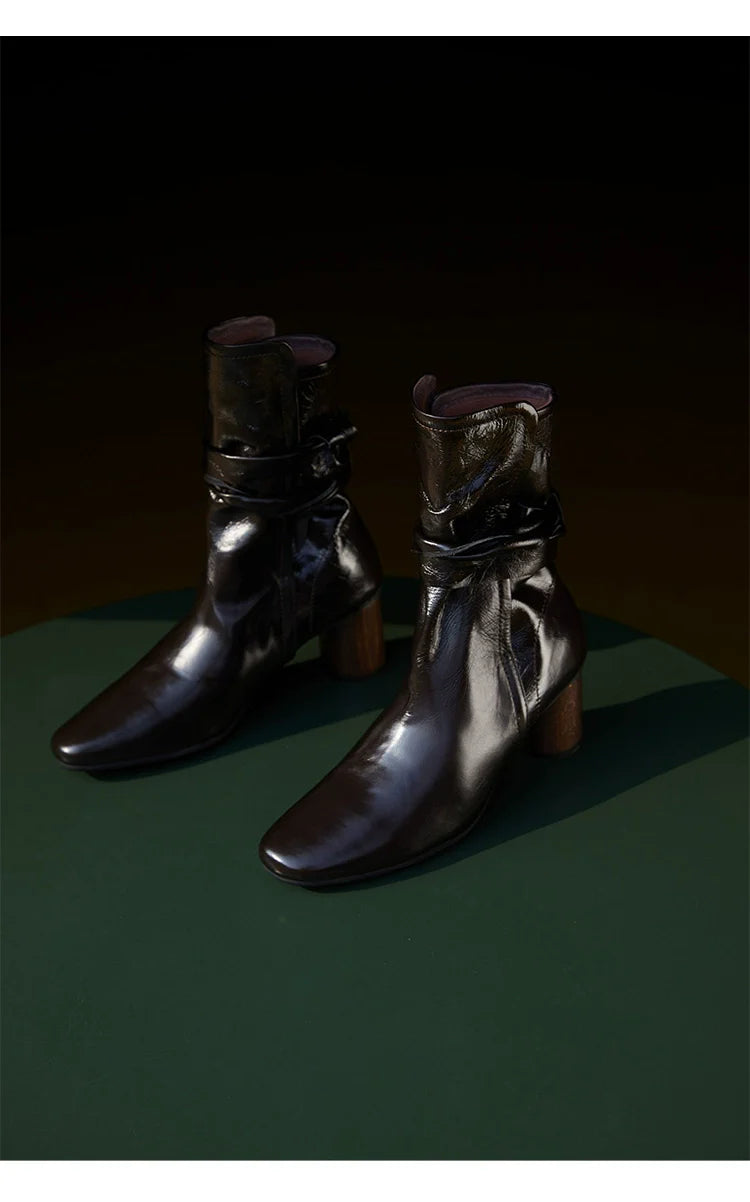 Leather Ankle Boots with Block Heel - Wolvess