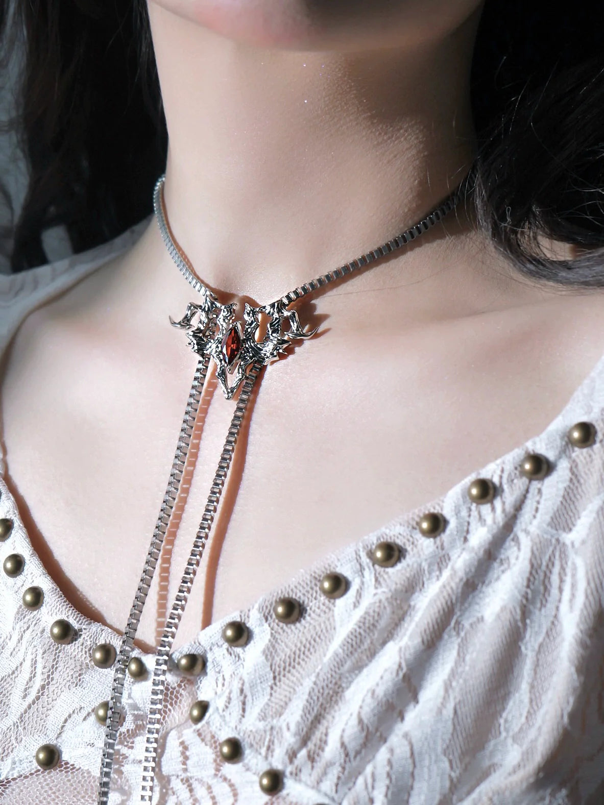 Spiked Gothic Skull Jewelry Set - Wolvess