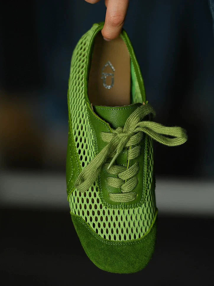 Beige Mesh Suede Lace-Up Sneakers - Wolvess