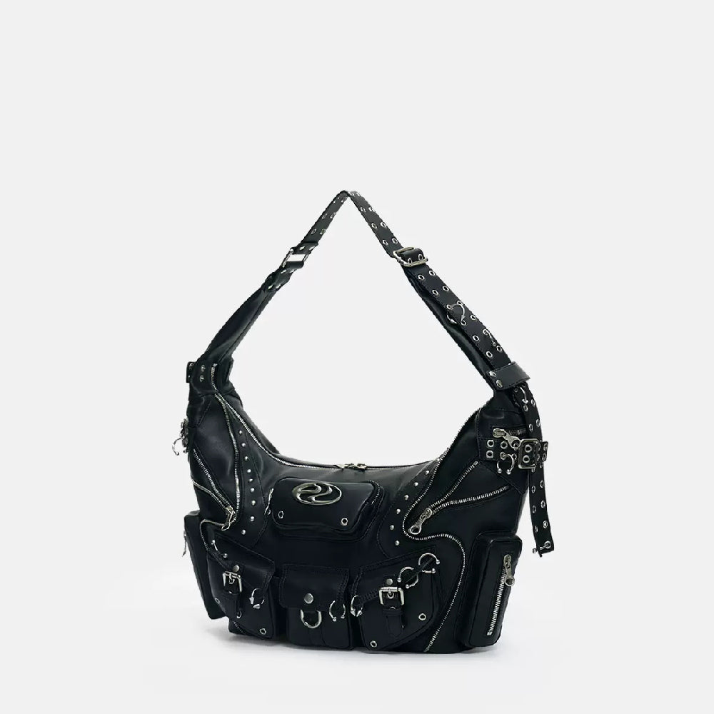 Punk Multi Pocket Biker Shoulder Bag - Wolvess