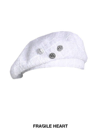 Black Wool Beret with Pin Accessories - Wolvess