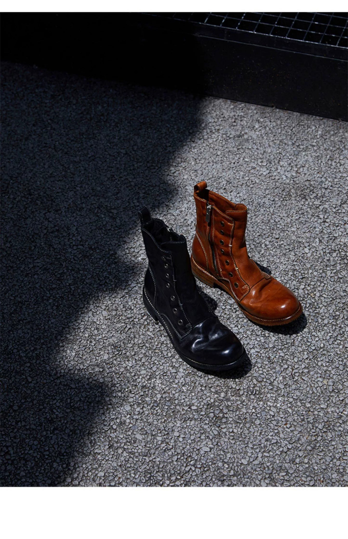 Brown Leather Lace-less Combat Boots - Wolvess